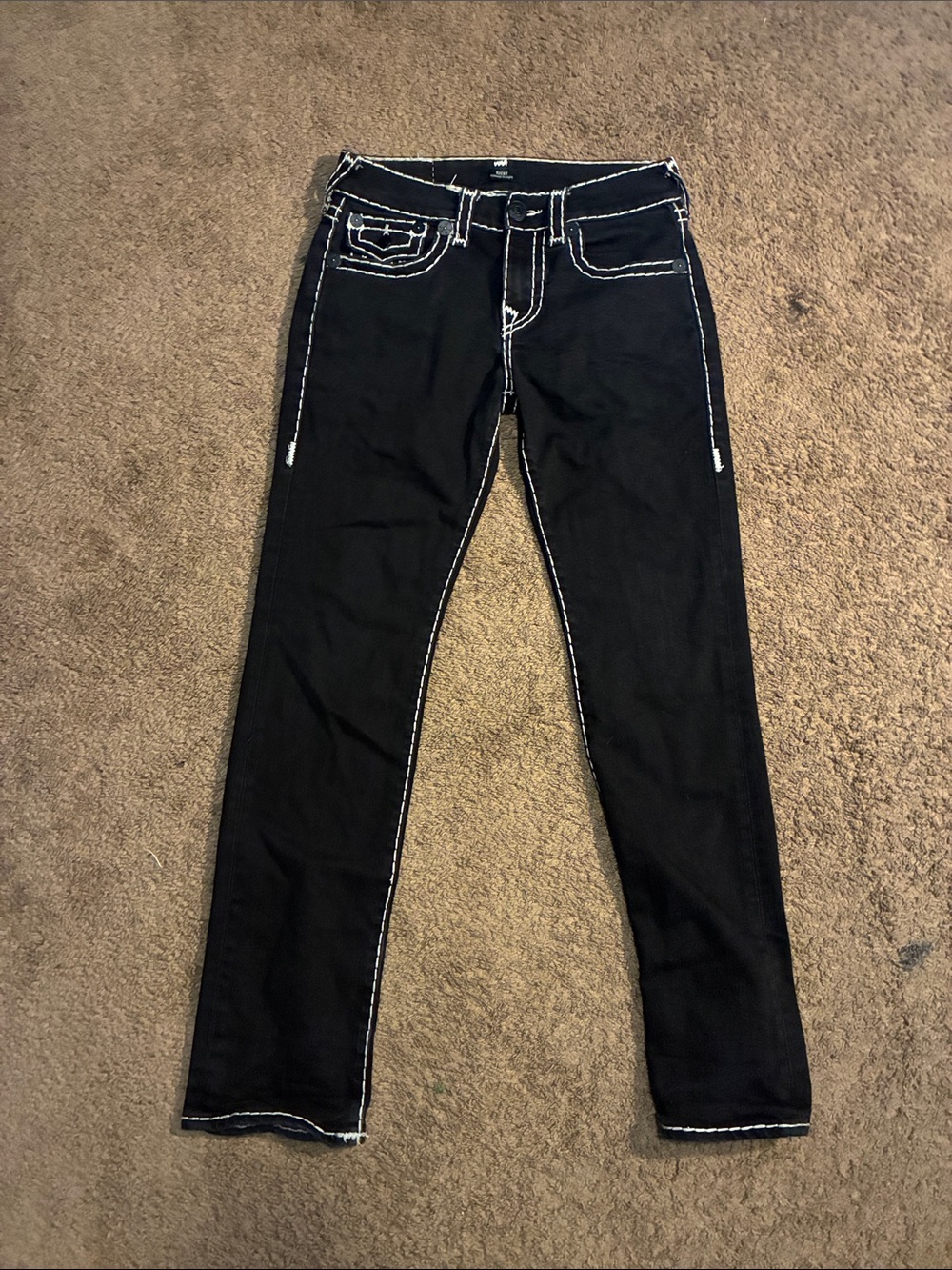 Y2k True Religion Black relaxed straight with White Contrast Stitching